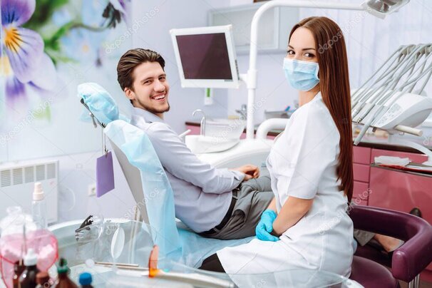 レーザー治療機器と歯科治療の様子